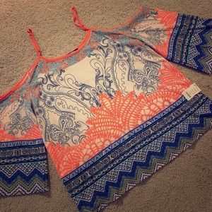 Multi color cold shoulder top